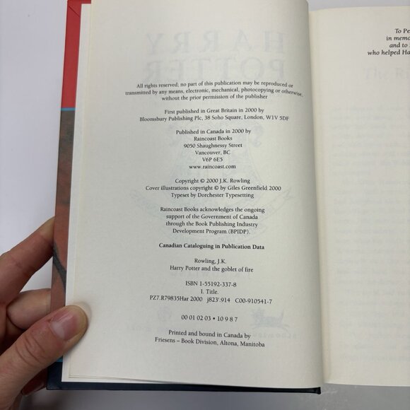 1st Edition Harry Potter and The Goblet of Fire Canadian Hardback Raincoast - Picture 9 of 9